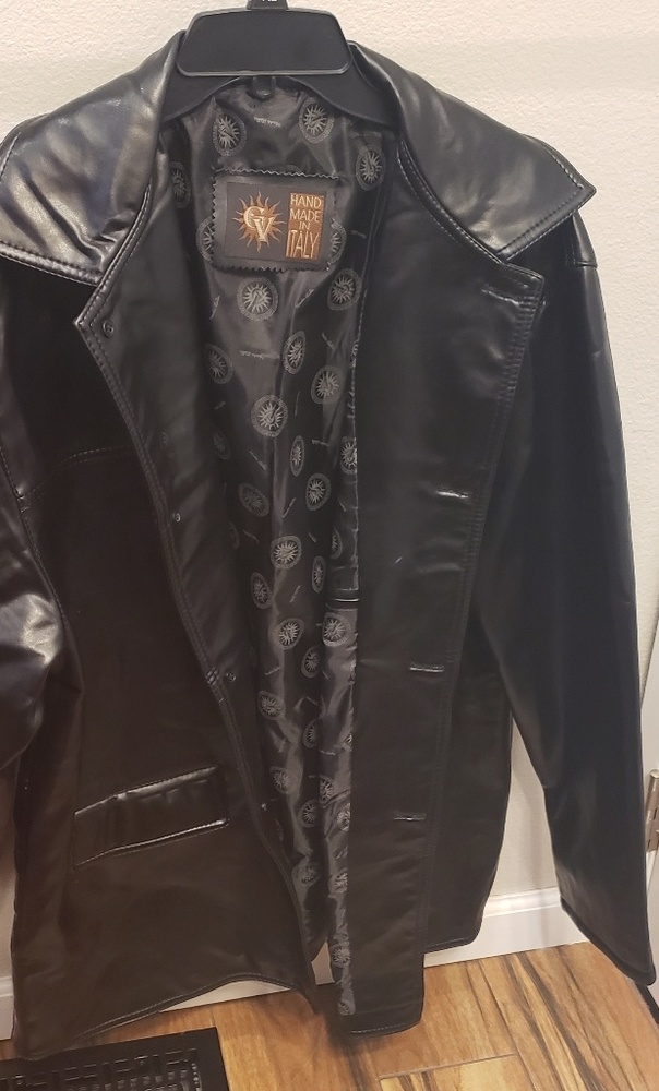 Black Soft Leather Men's CoatGV Handmade in Italy